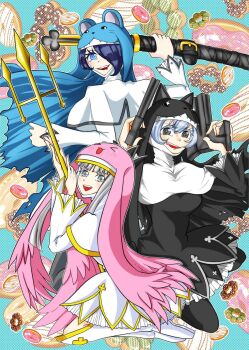 Rule 34 | animal hat, cat hat, digimon, digimon (creature), hat, highres, mouse hat, nun, rabbit hat, sistermon blanc, sistermon ciel, sistermon noir