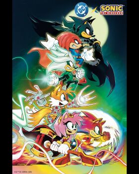 1girl 5boys amy_rose batman batman_(cosplay) batman_(series) commentary copyright_name cosplay cyborg_(dc) dc_comics english_commentary green_lantern green_lantern_(cosplay) green_lantern_(series) hammer highres justice_league knuckles_the_echidna multiple_boys official_art patrick_gleason power_ring_(green_lantern) promotional_art running shadow_the_hedgehog sonic_(series) sonic_the_hedgehog superhero_costume superman superman_(cosplay) superman_(series) tails_(sonic) the_flash the_flash_(cosplay) the_flash_(series) tiara wonder_woman wonder_woman_(cosplay) wonder_woman_(series)