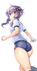 1girl ajishio buruma closed_mouth gym_uniform hair_ornament purple_eyes purple_hair shirt sidelocks smile underwear voiceroid white_shirt yuzuki_yukari