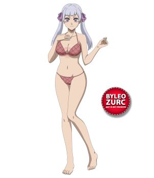 1girl barefoot black_clover bra breasts feet leozurcxxx noelle_silva panties purple_eyes solo swimsuit transparent_background underwear