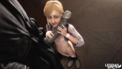 1boy 1girl 3d animated blonde_hair capcom flat_chest full_body functionally_nude hair_ornament hairband hetero highres large_penis lesdias loli looking_at_viewer looping_animation mons_pubis mr_x nipples no_panties open_clothes penis penis_grab realistic resident_evil resident_evil_2 resident_evil_2_(remake) sherry_birkin shoes smile sneakers socks solo_focus sound standing tagme tyrant_(resident_evil) uncensored video watch wristwatch