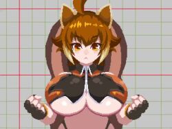 1girl animal_ears animated antenna_hair arc_system_works bare_shoulders belt black_gloves black_panties black_thighhighs blazblue bouncing bouncing_breasts breasts brown_eyes brown_hair camera clenched_hand crop_top curvy fighting_stance fingerless_gloves gloves hair_between_eyes huge_breasts idle_animation large_breasts looking_at_viewer looping_animation makoto_nanaya medium_hair midriff multiple_views navel panties pixel_art revealing_clothes sakuemon skindentation squirrel_ears squirrel_girl squirrel_tail stomach tagme tail thick_thighs thighhighs thighs underboob underwear video