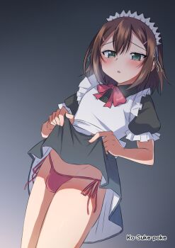 Rule 34 | 1boy, baka to test to shoukanjuu, blush, breath, crossdressing, crossdressing (mtf), green eyes, highres, kinoshita hideyoshi, kousuke (ko suke), lifting own clothes, maid, male focus, male maid, solo, tagme, trap, underwear