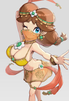 absurdres adapted_costume breasts gonzarez highres large_breasts mario_(series) mario_kart mario_kart_world official_alternate_costume princess_daisy princess_daisy_(oasis) simple_background white_background