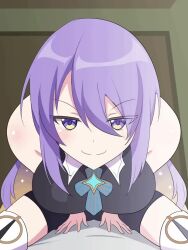 1girl animated blonde_hair breasts good_morning_my_brother_(meme) gradient_eyes gradient_hair hololive hololive_indonesia indoors kazootoku large_breasts leaning_forward livestream_audio moona_hoshinova multicolored_eyes multicolored_hair navel off_shoulder purple_eyes purple_hair short_shorts shorts sitting smile sound spread_legs streamer_audio tagme thighs video virtual_youtuber yellow_eyes