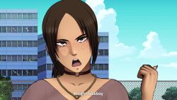 1boy 1girl 3d after_anal aftersex anal animated anus ass ass_focus audible_speech bent_over body_freckles bouncing_ass bouncing_breasts breasts brown_hair choker cum cum_in_ass cum_overflow dark-skinned_female dark-skinned_male dark_skin donut_anus english_audio english_text female_focus fingernails freckles girl_on_top grabbing_another&#039;s_ass groping hetero huge_ass jellyfishjubilee jewelry krista_lenz large_breasts long_fingernails looking_at_another looking_back medium_breasts medium_penis moaning nail_polish necklace nowa_joestar outdoors panties_around_leg penis pussy sex shingeki_no_kyojin sound sound_effects subtitled tagme thighs video ymir_(shingeki_no_kyojin)