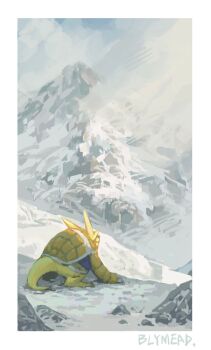 armadillo armadimon bly_mead cloud digimon digimon_(creature) highres mountain mountainous_horizon no_humans outdoors rock scenery sky snow tail