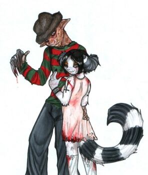 a_nightmare_on_elm_street age_difference blood blue_eyes freddy_krueger furry furry_female furry_male smile tail tail_raised zeriara