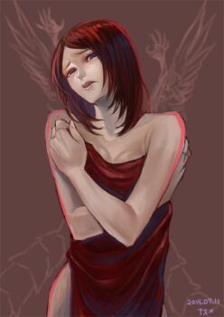 1girl bare_shoulders breasts dated drag-on_dragoon drag-on_dragoon_1 furiae lips looking_at_viewer red_eyes red_hair solo wa_(87s-87)