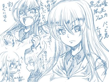 Rule 34 | 2girls, angry, breasts, commentary request, fda yoshifu, frown, garrison cap, girls und panzer, girls und panzer little army, hat, hood, hooded jacket, itsumi erika, jacket, kuromorimine military uniform, kuromorimine school uniform, long hair, multiple girls, school uniform, sheska (girls und panzer), translation request