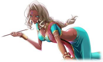1girl arabian_clothes armlet artist_request bangle blonde_hair blue_eyes blue_gemstone blue_shirt blue_skirt bracelet bracer braid breasts cleavage code_geass code_geass:_lost_stories crop_top cropped_legs dark-skinned_female dark_skin earrings facial_mark female_focus forehead forehead_mark game_cg gem gold gold_trim groin half-closed_eyes hand_up happy highres holding holding_smoking_pipe jewelry leaning_forward lipstick long_hair long_skirt looking_at_viewer makeup medium_breasts navel necklace non-web_source official_art parted_lips rakshata_chawla red_gemstone red_lips red_shawl see-through_clothes shawl shirt short_sleeves sidelocks simple_background single_braid skirt smile smoking_pipe solo standing stomach teeth transparent_background v-shaped_eyebrows