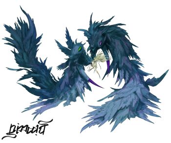 Rule 34 | 1girl, digimon, digimon (creature), feathered wings, monster girl, nimadj, nude, ordinemon, white background, wings