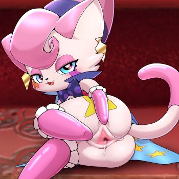 1girl animal_ears anus ass ass_focus bottomless bow cape cat cat_ears cat_girl cat_tail censored chibikemo earrings female_focus furry furry_female imminent_penetration jewelry konami makeup naughty_face open_mouth performapal_whim_witch pussy_juice sewata star_(symbol) symbol-shaped_pupils tail uncensored yu-gi-oh! yu-gi-oh!_arc-v