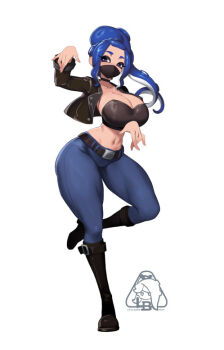 1girl breasts large_breasts little_blood octoling octoling_girl octoling_player_character ponytail simple_background solo tentacle_sex tentacles white_background