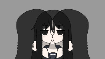 Rule 34 | 1girl, absurdres, black eyes, black hair, closed mouth, commentary, double exposure, emesan desu, from side, grey background, highres, long hair, looking at viewer, multiple views, original, profile, simple background