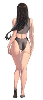 1girl ass black_bra black_hair black_panties bra final_fantasy final_fantasy_vii final_fantasy_vii_remake from_behind full_body highres long_hair panties simple_background solo sports_bra standing temoc tifa_lockhart toned toned_female underwear white_background