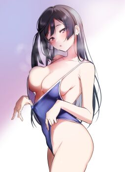 Rule 34 | 1girl, black eyes, blue one-piece swimsuit, blush, breasts, clothes pull, commentary request, cowboy shot, frontal wedgie, greyscale, head tilt, heavy breathing, highres, large breasts, looking at viewer, love live!, love live! nijigasaki high school idol club, mei hinamatsu, monochrome, one-piece swimsuit, one-piece swimsuit pull, one side up, open mouth, pulling own clothes, self wedgie, skindentation, solo, swimsuit, thighs, wedgie, wet, yuki setsuna