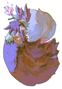 animal_ear_fluff animal_ears animal_nose body_fur character_name colored_sclera commentary_request delphox fire fox_ears full_body furry furry_female gen_6_pokemon highres holding looking_at_viewer multicolored_fur nintendo no_humans ookiitora128706 pokemon pokemon_(creature) pokemon_focus red_eyes red_fur simple_background snout solo stick tail twitter_username white_fur yellow_fur