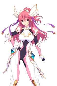 1girl armor bodysuit breasts contrapposto en_ciel_rena en_ciel_rena_(aegis) game_cg gloves gluteal_fold hair_ornament hair_ribbon hand_on_own_hip high_ponytail kourin_tenshi_en_ciel_rena large_variant_set long_hair looking_at_viewer magical_girl non-web_source official_art orange_eyes pink_hair ponytail red_eyes red_hair ribbon saitou_natsuki solo standing suhamaya tomoe_rena transparent_background variant_set