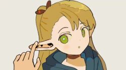 1boy 1girl anger_vein animated blonde_hair dungeon_meshi elf green_eyes hitting laios_touden marcille_donato pointy_ears staff_(weapon) tagme video wo_yao_chifan