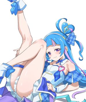 blue_hair cure_wink highres kimi_to_idol_precure legs legs_up precure purple_eyes rakushi_(kamekameha222) thighs