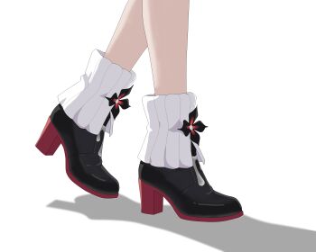 1girl absurdres black_shoes commentary evernight_(honkai:_star_rail) feet_only high_heels highres honkai:_star_rail honkai_(series) logofon march_7th_(honkai:_star_rail) shadow shoes simple_background solo standing white_background