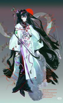 1girl bad_source black_hair chinese_clothes dragon_tail flower full_body gun hair_flower hair_ornament highres holding holding_gun holding_weapon standing tail weapon
