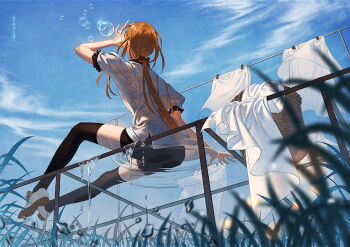 1girl artist_request ass bubble highres ponytail short_shorts shorts tagme