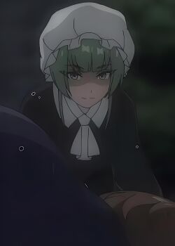 1girl aderayya_(unnamed_memory) green_eyes green_hair highres looking_at_viewer maid_headdress medium_hair unnamed_memory upper_body