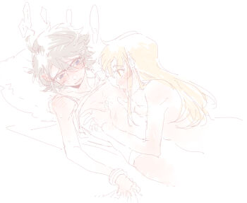 2girls brown_hair chinese_commentary clothes_lift commentary completely_nude highres jiguang_haibao koishikawa_iko licking licking_nipple long_hair momijiyama_teru multiple_girls nipple_stimulation nude panties shirt_lift short_hair shy_(series) underwear white_panties yuri