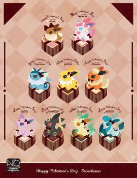 animal_focus black_fur blue_eyes blue_fur blue_sclera bow brown_bow brown_eyes brown_fur brown_sclera cetacean_tail character_name colored_sclera commentary ear_bow eevee espeon evolutionary_line fins fish_tail flareon forehead_jewel forked_tail gem gen_1_pokemon gen_2_pokemon gen_4_pokemon gen_6_pokemon glaceon happy_valentine head_fins heart highres jolteon leafeon meme_(sleepsheep) neck_fur nintendo no_humans orange_fur pink_fur pokemon pokemon_(creature) pokemon_focus purple_fur purple_sclera red_gem red_sclera ribbon star_(symbol) star_in_eye sylveon symbol_in_eye tail two-tone_fur umbreon valentine vaporeon white_fur yellow_fur