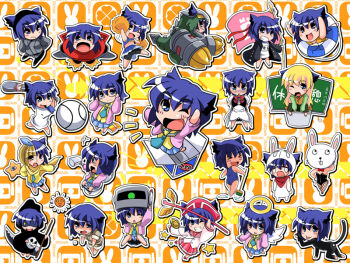 angel angel_wings animal_ears behoimi blue_eyes blue_hair cat_ears character_request cosplay death glasses hazuki_(tsukuyomi) kurusu_yuzuko mesousa one-piece_swimsuit pani_poni_dash! rebecca_miyamoto robokko school_swimsuit serizawa_akane sugiura swimsuit toilet tsukuyomi_moonphase waitress wings wink