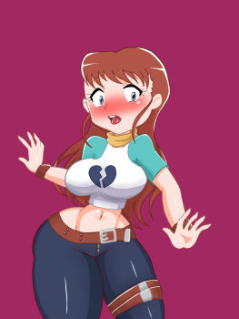 Rule 34 | 1girl, belt, blush, broken heart, digimon, heart, long hair, looking at viewer, makino ruki, nonoka girls, tight clothes