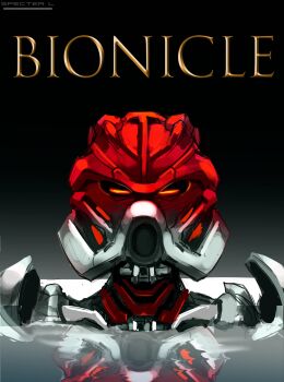 absurdres artist_name bionicle commentary copyright_name english_commentary highres humanoid_robot kanohi_(bionicle) liquid looking_at_viewer mask orange_eyes partially_submerged portrait robot solo specter_l tahu_(bionicle) the_lego_group