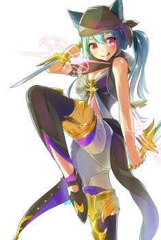 Rule 34 | 6 (roku), :p, animal ears, bandana, blue hair, breasts, cleavage, dagger, final fantasy, final fantasy xiv, highres, knife, miqo'te, tongue, tongue out, weapon