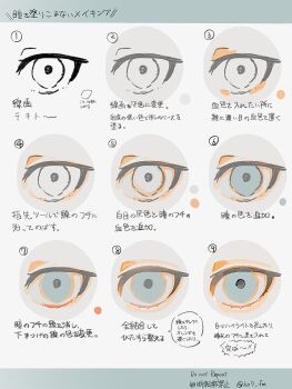blue_eyes commentary copyright_name eye_focus fusai_sougaku highres how_to multiple_views numbered original sequential simple_background sketch text_focus