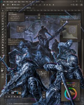 Rule 34 | 6+others, absurdres, armor, art program in frame, artist name, ashen one (dark souls), bearer of the curse, bloodborne, bloody wolf (elden ring), chosen undead, copyright logo, dark souls (series), dark souls i, dark souls ii, dark souls iii, demon's souls, elden ring, elden ring nightreign, fromsoftware, ghonz art, gun, highres, holding, holding gun, holding shield, holding sword, holding weapon, hunter (bloodborne), knight, logo, monochrome, multiple others, sekiro, sekiro: shadows die twice, shield, slayer of demons, sword, tarnished (elden ring), the duskbloods, watermark, weapon, wylder (elden ring)