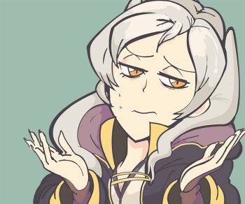 davewaterfalls female_robin_(fire_emblem) fire_emblem fire_emblem_awakening nintendo shrugging sweat white_hair yellow_eyes