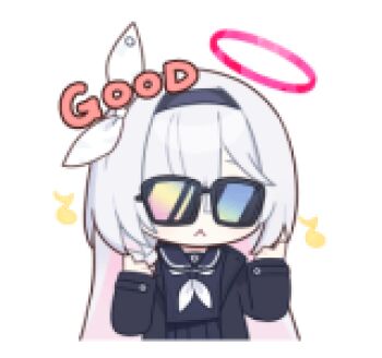 1girl animated animated_png black_hairband black_serafuku blue_archive chibi chibi_only colored_inner_hair english_text hairband halo line_sticker_available long_hair lowres multicolored_hair neckerchief non-repeating_animation non-web_source official_art pink_hair pink_halo plana_(blue_archive) school_uniform serafuku simple_background solo sunglasses transparent_background white_hair white_neckerchief