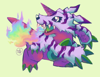 Rule 34 | claws, digimon, digimon (creature), fire, psychemon, sharp teeth, tail, teeth