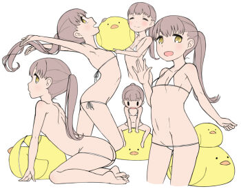 1girl ass bikini butt_crack lowleg micro_bikini nakashino_setsu original ponytail simple_background smile swimsuit tagme white_background