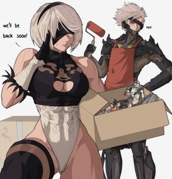 2b_(nier:automata) box boxes figure highres metal_gear_(series) metal_gear_rising:_revengeance nier nier_(series) raiden_(metal_gear) yoracrab