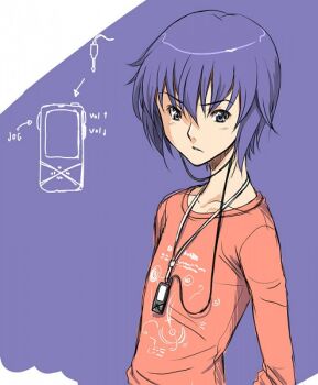1boy ayakashi casual jewelry long_sleeves mp3_player necklace neutral official_art serious short_hair yuu_kusaka