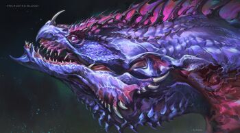 Rule 34 | absurdres, aixgz, artist name, blue eyes, commentary, dragon, english commentary, fang, highres, horns, monster, monster focus, no humans, original, sketch, spikes