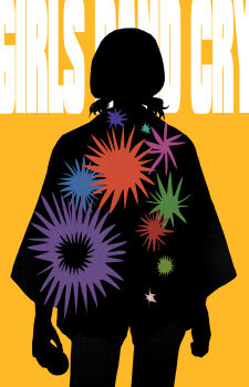 1girl absurdres arms_at_sides copyright_name cowboy_shot girls_band_cry hashtag-only_commentary highres holding holding_microphone iseri_nina kuuhaku_to_catharsis low_twintails microphone rainbow_hose short_hair short_twintails silhouette solo twintails yellow_background