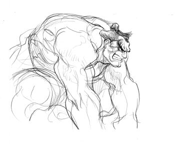 Rule 34 | 1boy, angry, black hair, chonmage, clenched teeth, e. honda, facepaint, game cg, greyscale, highres, male focus, monochrome, muscular, muscular male, nishimura kinu, non-web source, official art, solo, street fighter, street fighter ii (series), sumo, teeth, topknot