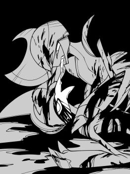 2others after_battle arm_blade bisharp black_background blood blood_from_forehead blood_from_mouth blood_in_hair blood_on_arm blood_on_armor blood_on_body blood_on_face blood_on_ground blood_on_hands blood_spray commentary_request death drooling empty_eyes gallade gen_4_pokemon gen_5_pokemon grey_helmet guro hand_on_another's_head hand_on_another's_shoulder helmet high_contrast highres implied_murder leaning_on_person looking_at_another looking_down lying mohawk monochrome multiple_others nintendo on_back on_ground on_side on_stomach pinned pokemon pokemon_(creature) pokemon_focus saliva shoulder_pads tongue tongue_out turning_head umi-be-to unfinished weapon