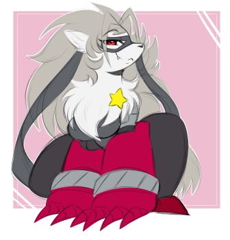 digimon digimon_(creature) fang furry furry_female heavymetalpapi looking_at_viewer mask smile star_(symbol) wolvermon