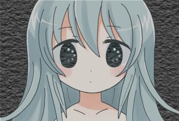 1girl :&lt; animated animated_gif black_eyes blue_hair blush buffering closed_mouth collarbone empty_eyes expressionless flickering hair_between_eyes light_blue_hair loading_icon long_hair looking_at_viewer looping_animation manmi muted_color original portrait solo static straight-on symbol-shaped_pupils