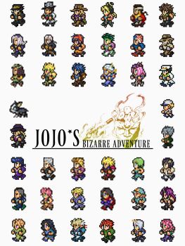Rule 34 | 6+boys, 6+girls, battle tendency, beard, blonde hair, blue bodysuit, blue jacket, bodysuit, brown hair, bruno bucciarati, caesar anthonio zeppeli, coat, commentary, commentary request, diamond wa kudakenai, diavolo, diego brando, dio brando, dual persona, emporio alnino, enrico pucci, enrico pucci (new moon), ermes costello, facial hair, flattop, foo fighters (jojo), fur hat, giorno giovanna, green coat, green eyes, green hair, green headband, green shirt, grey hair, guido mista, gyro zeppeli, hat, headband, higashikata josuke, highres, hirose koichi, iggy (jojo), jacket, jean pierre polnareff, johnny joestar, jojo no kimyou na bouken, jonathan joestar, joseph joestar, joseph joestar (old), joseph joestar (young), kakyoin noriaki, kars (jojo), kira yoshikage, kishibe rohan, kuujou jolyne, kuujou joutarou, leone abbacchio, lisa lisa, long hair, mashimaro doter, mohammed avdol, multiple boys, multiple girls, narancia ghirga, narciso anasui, nijimura okuyasu, pannacotta fugo, pants, phantom blood, pink eyes, pink hair, pixel art, purple hair, red hat, robert e. o. speedwagon, shirt, short hair, simple background, stardust crusaders, steel ball run, stone mask, stone ocean, trish una, vento aureo, weather report, white background, white coat, white pants, will anthonio zeppeli, yamagishi yukako